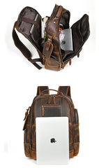 Brown Large Leather 15.6 inches Laptop Backpack for Men 24L Huge Backpack - iwalletsmen