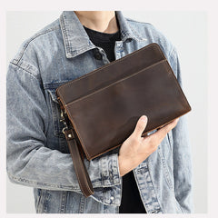 Black Brown Leather Clutch Wristlet Large Men's Leather Clutch Purse - iwalletsmen