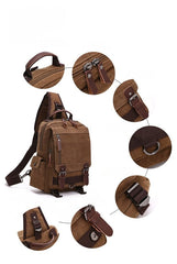 Army Green Sling Bag for Big Man –  Convertible Canvas Large Sling Backpack – Large Canvas Sling Bag for Big Guys