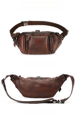 Brown Leather Sling Bag Waist Bag for Men Mens Leather Sling Waist Bag - iwalletsmen