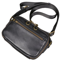 Black Small Messenger Bag Men's Black Leather Messenger Bag Small Black Leather Crossbody Bag