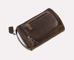Brown Full Grain Leather Toiletry Bag Leather Toiletry Bag Men's Leather Toiletry Bag - iwalletsmen
