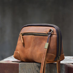 Brown Leather Clutch Wristlet 