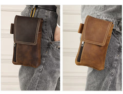 Brown Mens Belt Pouch Leather Phone Belt Pouch - iwalletsmen