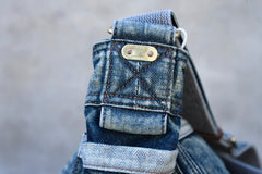 Vintage Blue Denim Messenger Bag - flat lay - iwalletsmen