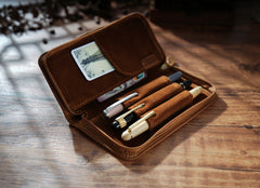 Brown Leather Fountain Pen Case Luxury Leather Pen Case - iwalletsmen