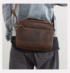 Brown Dark Leather Crossbody Bag for Men 