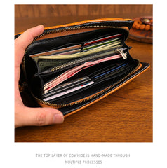 Black Zip Clutch Wallet Mens Leather Zip Wristlet Wallet Zip Wallet Wristlet for Men - iwalletsmen