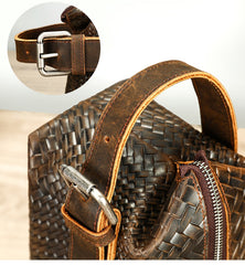 Braided Pattern Leather Toiletry Bag Men's Brown Leather Toiletry Bag Full Grain Leather Toiletry Bag - iwalletsmen