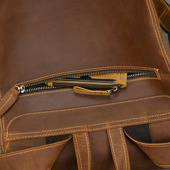 Mens 17L Brown Leather Backpack for Men - iwalletsmen