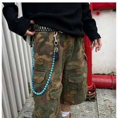 Blue Beaded Wallet Chain Beaded Pants Chain Lavastone Bead Wallet Chain - iChainWallets