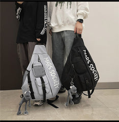 Nylon Large Sling Bag For Big Men Gray Waterproof Hiking Huge Sling Bag For Women