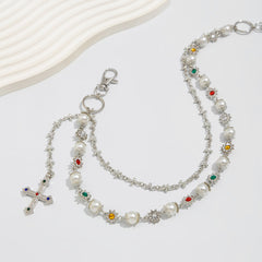 Pearl Wallet Chain for Women Wallet Chain with Cross - iChainWallets