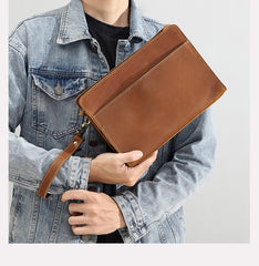 Brown Large Men's Leather Clutch Purse - iwalletsmen