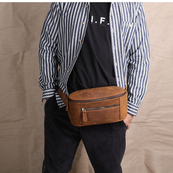 Brown Leather Waist Bag for Men 