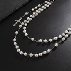 Pearl Wallet Chain Gold Beaded Wallet Chain for Women Double Wallet Chain with Cross - iChainWallets