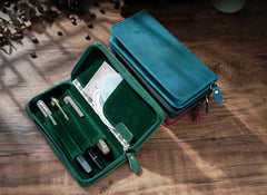 Blue Leather Fountain Pen Case Luxury Leather Pen Case - iwalletsmen