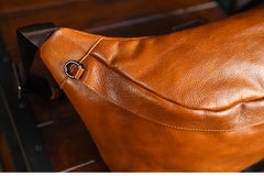 Cool Brown Mens Leather Large Travel Sling Bag Large Leather Waist Bags Fanny Pack for Men