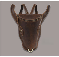 Brown Ox Bull Head Leather Backpack Mens Cool Leather Backpack - iwalletsmen