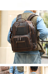 Brown Large Leather 15.6 inches Laptop Backpack for Men 24L Huge Backpack - iwalletsmen