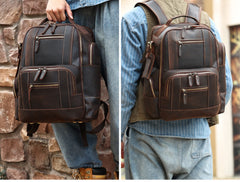 Brown Large Leather 24L Huge Backpack - iwalletsmen