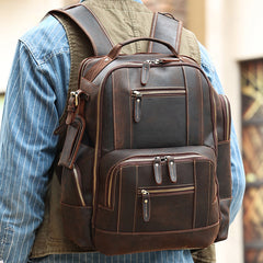 Brown Large Leather 15.6 inches Laptop Backpack for Men 