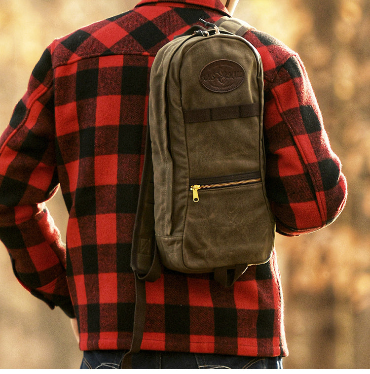 Army Green Canvas Mens Waterproof Slim Backpack Waxed Canvas Backpack for Men