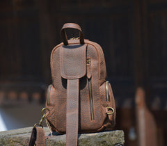 Dark Brown Sling Leather Backpack - iwalletsmen