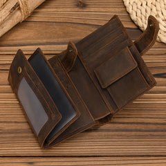 Dark Brown Leather Vertical Wallet with Buckle Mens Wallets Leather Vertical Bifold Wallet - iwalletsmen