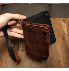 Genuine Leather Mens Chain Biker Wallet Cool Leather Wallet Small Wallets for Men
