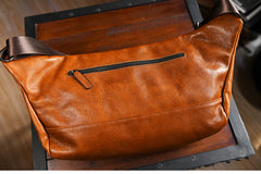 Cool Brown Mens Leather Large Travel Sling Bag Large Leather Waist Bags Fanny Pack for Men