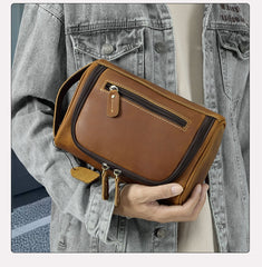 Brown Full Grain Leather Toiletry Bag 