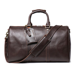 Dark Brown Weekend Bag Large Leather Weekender Bag for Men Long Weekend Shoulder Bag - iwalletsmen