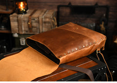 Unique Brown Leather Backpack Handmade Mens Vintage Leather School Backpack for Men