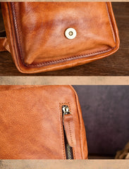Brown Leather Chest Bag for Men Mens Chest Crossbody Bag Leather Cross Chest Bag Men's - iwalletsmen