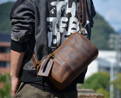  Mens Barrel Leather Bag Small Barrel Shoulder Bag - iwalletsmen