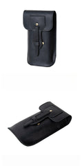 Black  Mens Belt Phone Pouch Leather Phone Belt Pouch - iwalletsmen