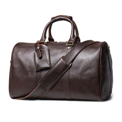 Dark Brown Weekend Bag Large Leather Weekender Bag for Men Long Weekend Shoulder Bag - iwalletsmen