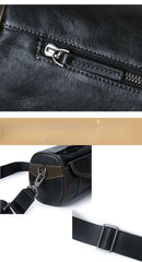 Black Barrel Leather Bag Mens Barrel Crossbody Bag Barrel Shoulder Bag for Men - iwalletsmen