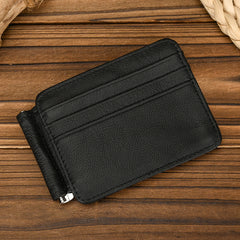 Black Bifold Wallet with Money Clip - Flat Lay View - iwalletsmen