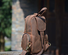 Dark Brown Sling Leather Backpack - iwalletsmen