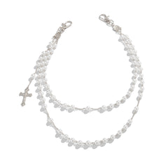 Pearl Wallet Chain Gold Beaded Wallet Chain for Women Double Wallet Chain with Cross - iChainWallets