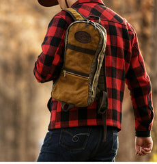 Army Green Canvas Mens Waterproof Slim Backpack Waxed Canvas Backpack for Men