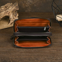 Leather Double Zip Around Wallet for Men 