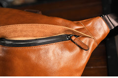 Cool Brown Mens Leather Large Travel Sling Bag Large Leather Waist Bags Fanny Pack for Men