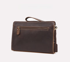 Coffee Leather Clutch Wristlet Large Men's Leather Clutch Purse - iwalletsmen