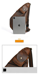 Brown Leather Sling Bag for Men Full Grain Leather Sling Bag - iwalletsmen