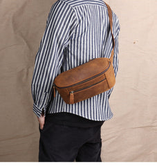 Brown Leather Waist Bag for Men 