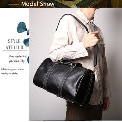 Casual Brown Leather Men's Small Overnight Bag Travel Bag Luggage Brown Weekender Bag For Men