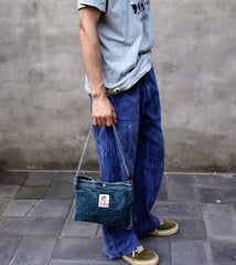 Blue Small Denim Crossbody Bag for Men Small Messnger Bag Womens Jeans Shoulder Bag - Feltify